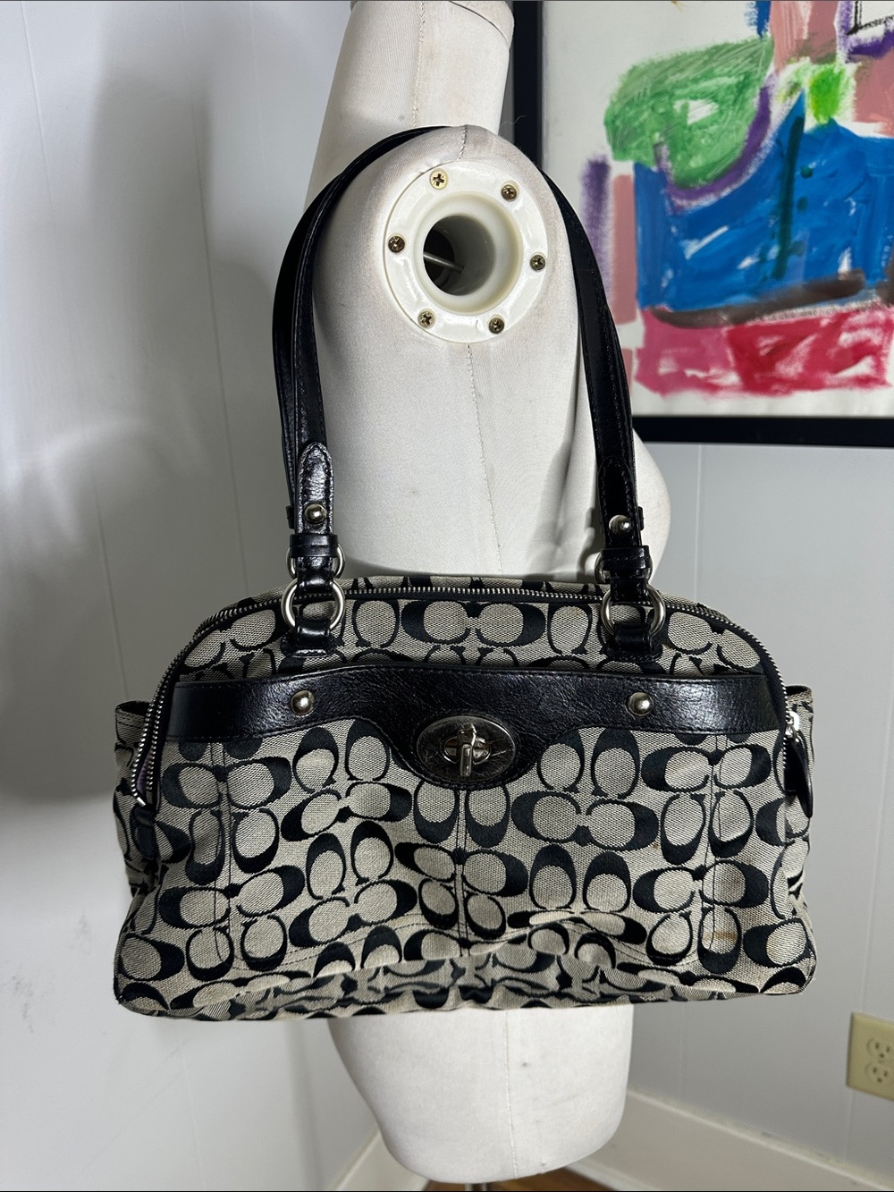 Vintage Y2K Coach Signature KISS Lock Closure Bag As Is